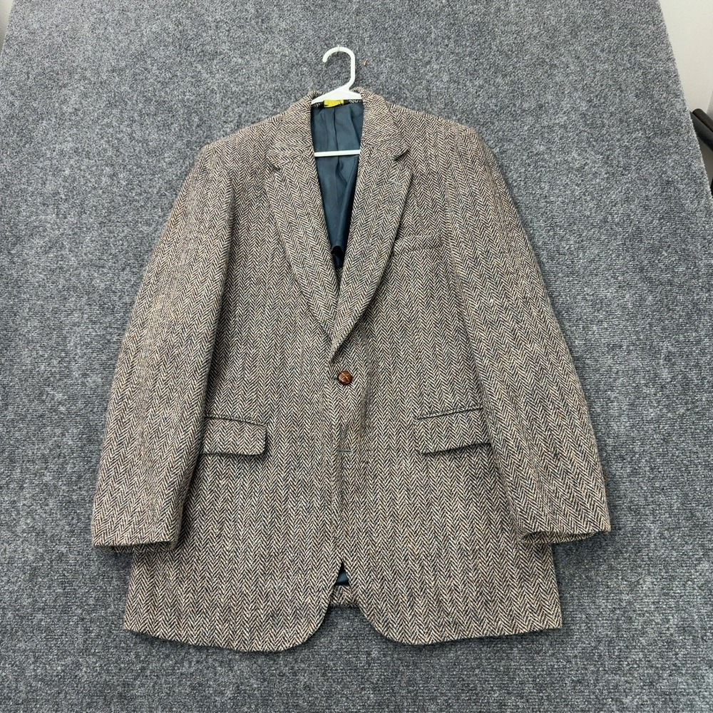 Vintage Harris Tweed Blazer Mens 40R Brown Wool Herringbone Sport Coat Classic